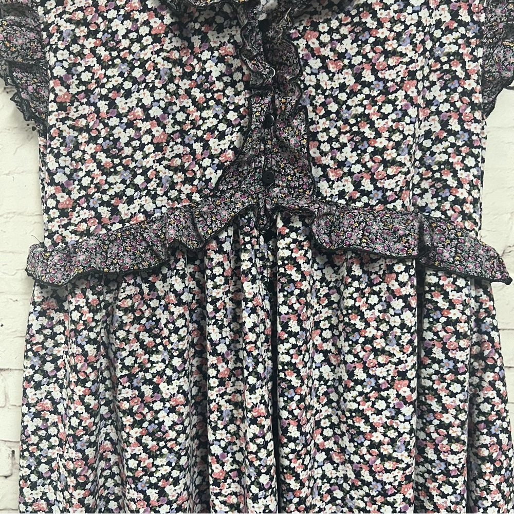 Easel Tiered Midi Dress Purple Floral Ruffle Sleeve Boho Cottage Core Large - Picture 7 of 12